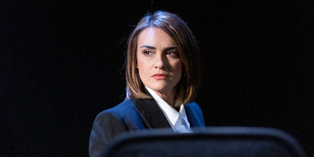 Sheridan Harbridge in Prima Facie at Griffin Theatre. Photo by Brett Boardman